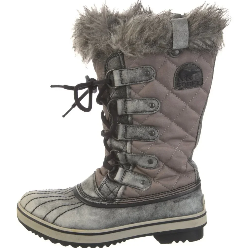 Sorel Women's Brown Black Tofino II Quilt Leather Fur Winter Snow Boots Size 9.5